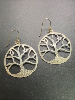 STERLING SILVER 925 TREE OF LIFE ROUND CUTOUT DANGLE EARRINGS BOHO NATURE